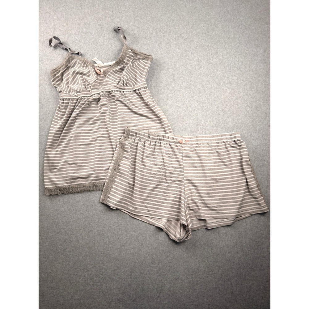 Marilyn Monroe Pajama Set Gray White Striped Lace Trim Cami and Shorts Large